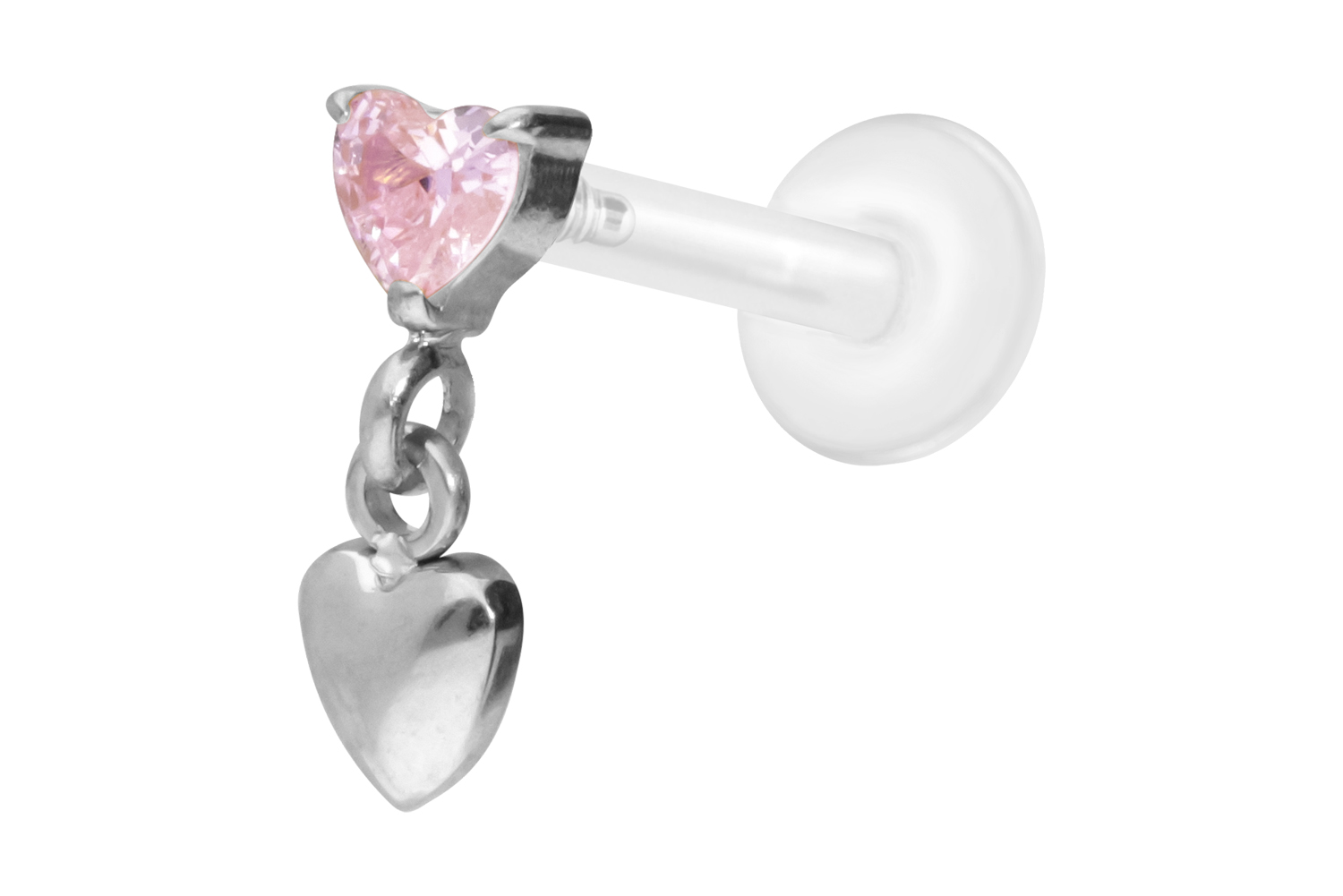 PTFE Labret Piercing mit Innengewinde + Titan-Aufsatz 2 HERZEN